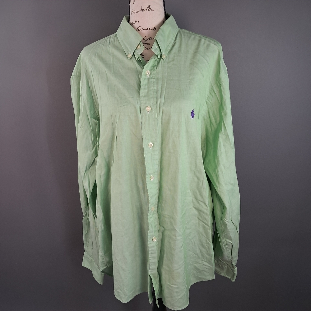 Mens Ralph Lauren Polo Button Down Dress Shirt Classic Fit XL 17 Sea Foam Green